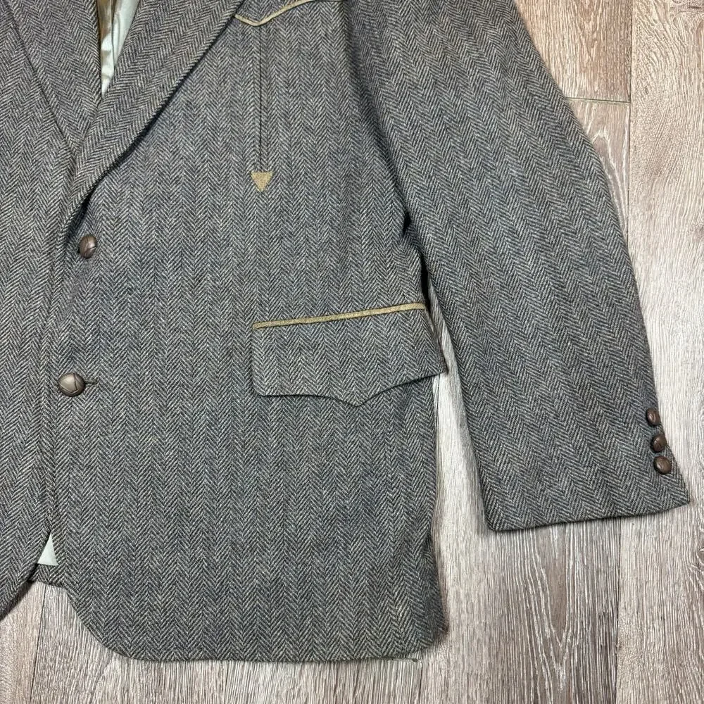 Pendleton Blazer Mens 46 Gray Herringbone Tweed Western Sport Coat